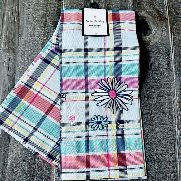 Vera Bradley Plaid Floral Multicolor Kitchen Dish Towels - Picture 1 of 2